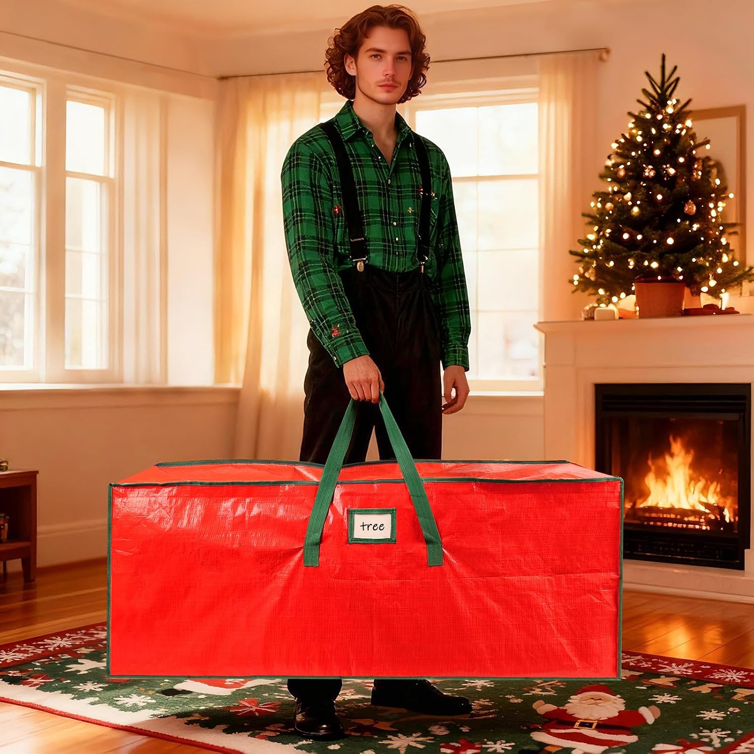 FUCDTEFC 7.5 Ft Christmas Tree Storage Bag. Large Heavy Duty Artificial Tree Bag with Reinforced Handles and Dual Zippers. Extra Large Waterproof Durable Storage Container for Xmas Trees (Red)