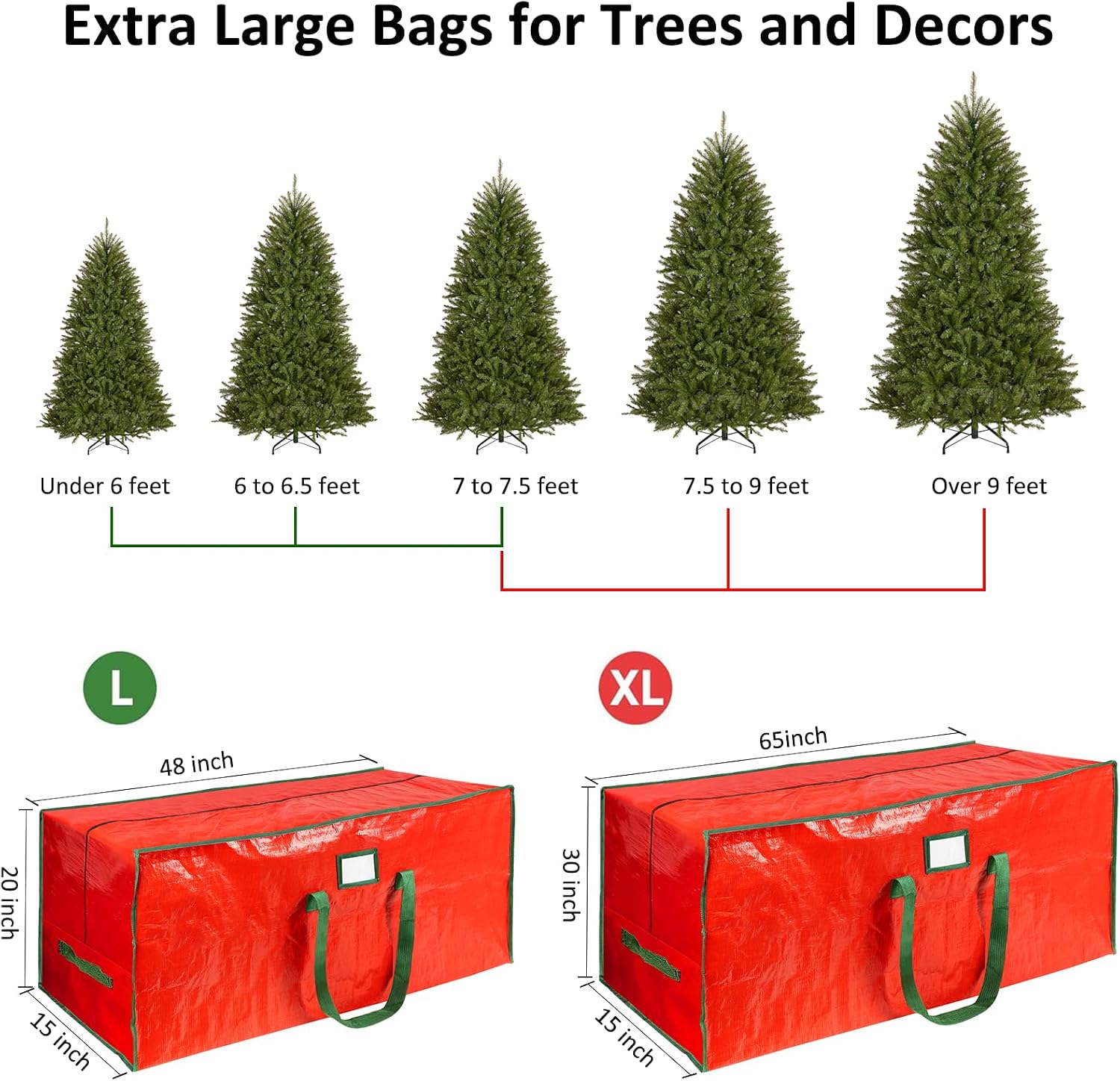 FUCDTEFC 7.5 Ft Christmas Tree Storage Bag. Large Heavy Duty Artificial Tree Bag with Reinforced Handles and Dual Zippers. Extra Large Waterproof Durable Storage Container for Xmas Trees (Red)
