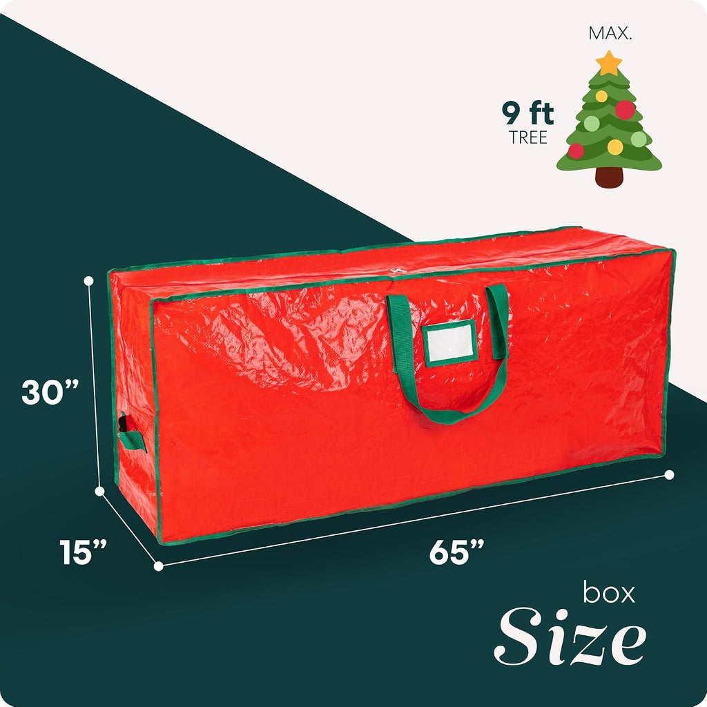 Handy Laundry Christmas Tree Storage Bag for 9 Foot Artificial Tree – Heavy Duty Waterproof Tarp. Reinforced Handles. Double Zipper. Protects from Dust & Moisture. Spacious Holiday Décor Storage. Red