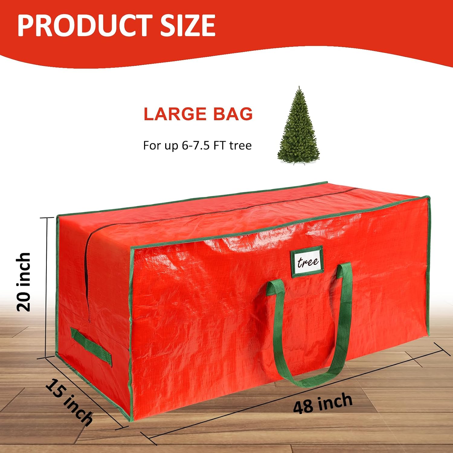 FUCDTEFC 7.5 Ft Christmas Tree Storage Bag. Large Heavy Duty Artificial Tree Bag with Reinforced Handles and Dual Zippers. Extra Large Waterproof Durable Storage Container for Xmas Trees (Red)