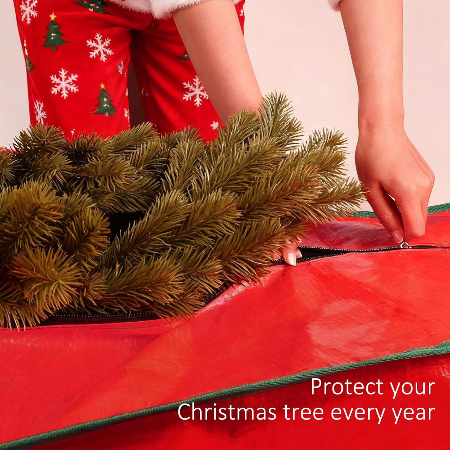 FUCDTEFC 7.5 Ft Christmas Tree Storage Bag. Large Heavy Duty Artificial Tree Bag with Reinforced Handles and Dual Zippers. Extra Large Waterproof Durable Storage Container for Xmas Trees (Red)