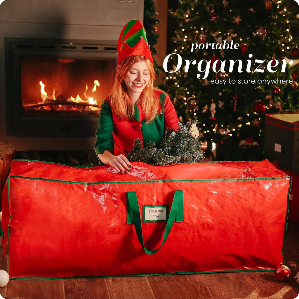 Handy Laundry Christmas Tree Storage Bag for 9 Foot Artificial Tree – Heavy Duty Waterproof Tarp. Reinforced Handles. Double Zipper. Protects from Dust & Moisture. Spacious Holiday Décor Storage. Red