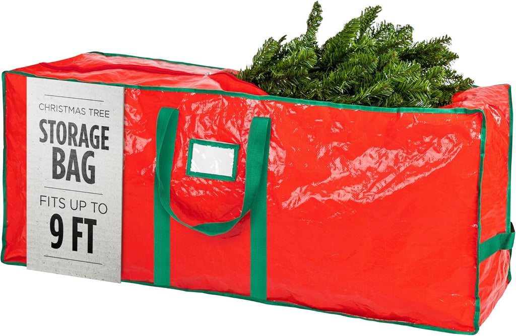 Handy Laundry Christmas Tree Storage Bag for 9 Foot Artificial Tree – Heavy Duty Waterproof Tarp. Reinforced Handles. Double Zipper. Protects from Dust & Moisture. Spacious Holiday Décor Storage. Red