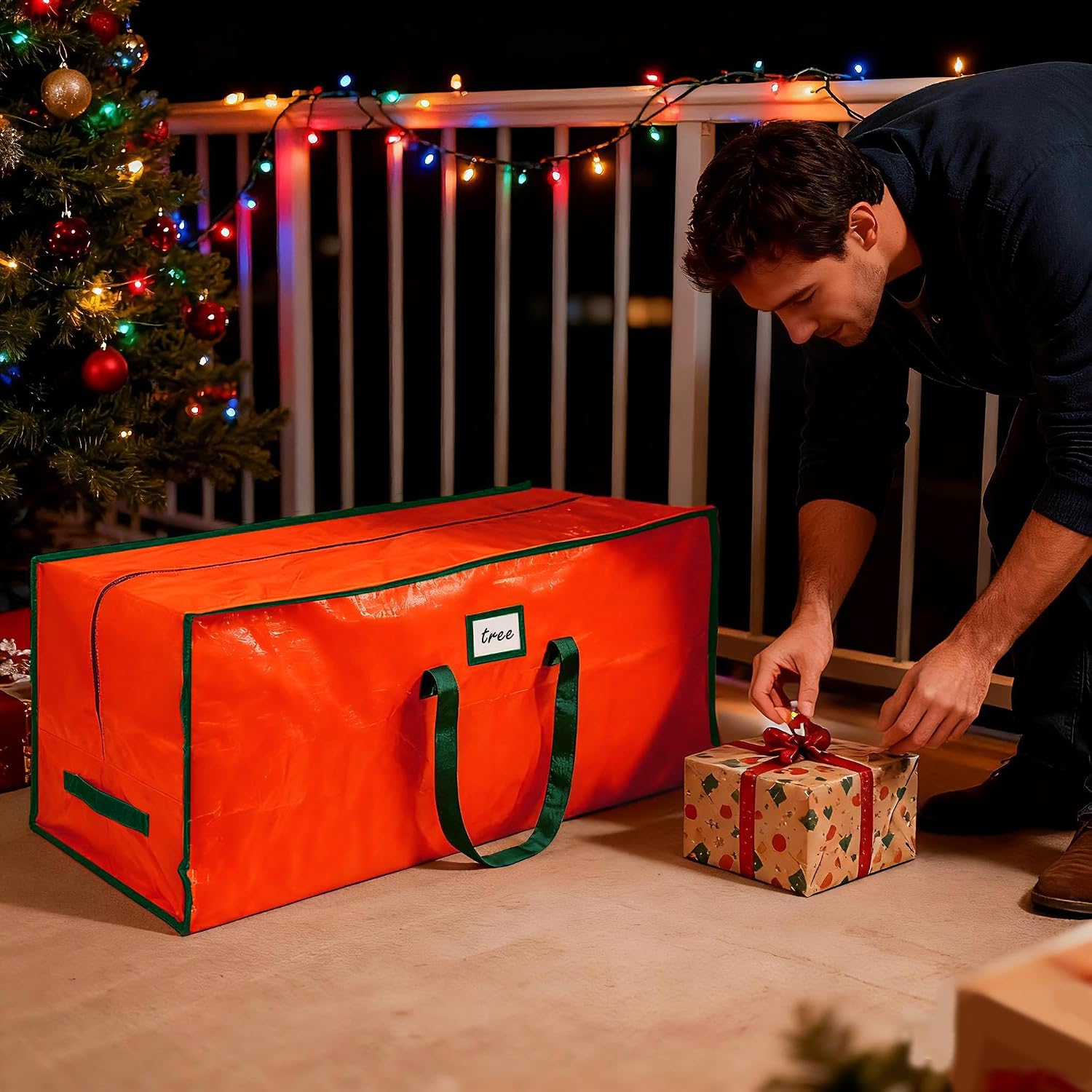 FUCDTEFC 7.5 Ft Christmas Tree Storage Bag. Large Heavy Duty Artificial Tree Bag with Reinforced Handles and Dual Zippers. Extra Large Waterproof Durable Storage Container for Xmas Trees (Red)