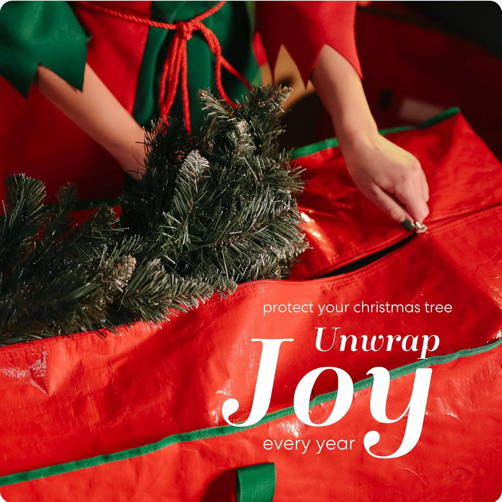 Handy Laundry Christmas Tree Storage Bag for 9 Foot Artificial Tree – Heavy Duty Waterproof Tarp. Reinforced Handles. Double Zipper. Protects from Dust & Moisture. Spacious Holiday Décor Storage. Red