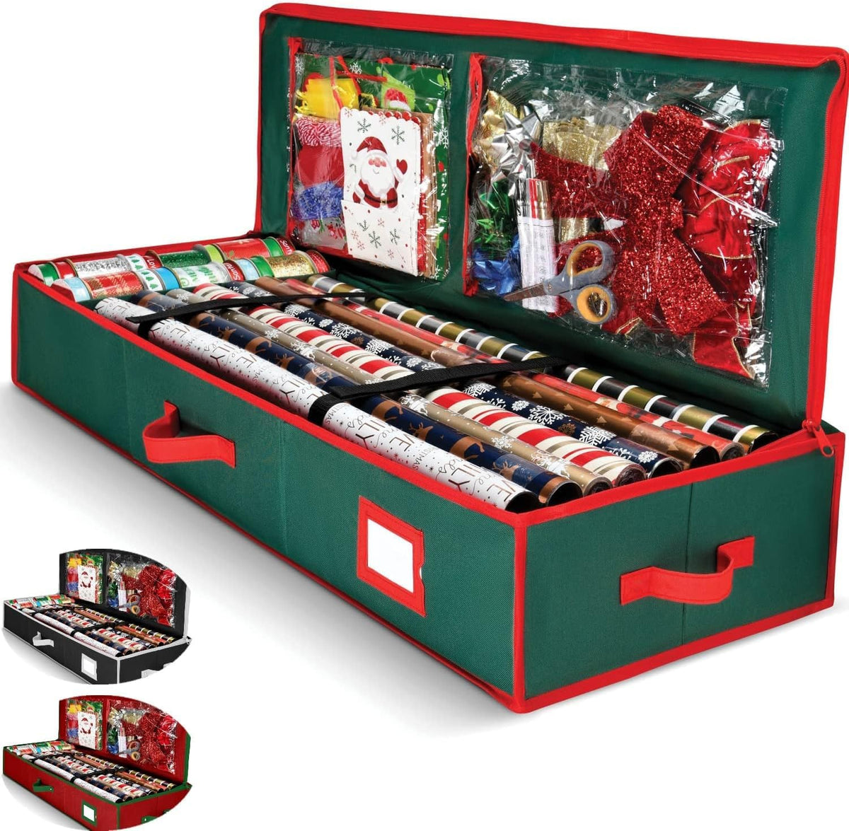 Gift Wrap Organizer. Christmas Wrapping Paper Storage Bag w/Useful Pockets for Xmas Accessories. Fits Upto 24 Rolls. Underbed Storage for Holiday Decorations. Large Capacity Storage Box