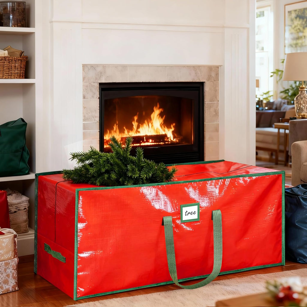 FUCDTEFC 7.5 Ft Christmas Tree Storage Bag. Large Heavy Duty Artificial Tree Bag with Reinforced Handles and Dual Zippers. Extra Large Waterproof Durable Storage Container for Xmas Trees (Red)