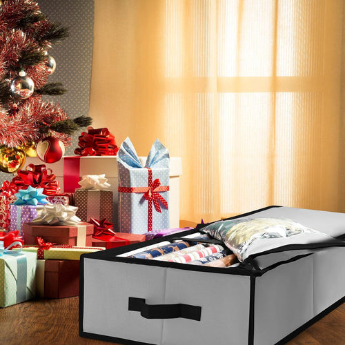 Gift Wrap Organizer. Christmas Wrapping Paper Storage Bag w/Useful Pockets for Xmas Accessories. Fits Upto 24 Rolls. Underbed Storage for Holiday Decorations. Large Capacity Storage Box