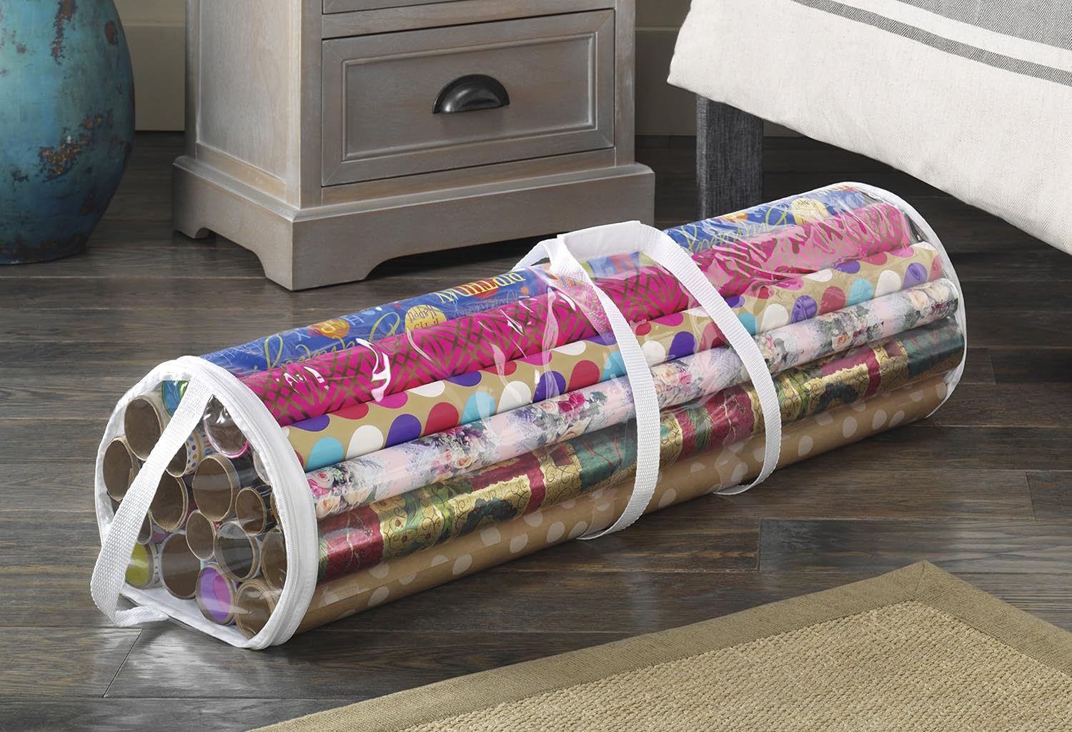 Whitmor 6044-4924 Clear Gift Wrap Organizer - Zippered Storage for 25 Rolls